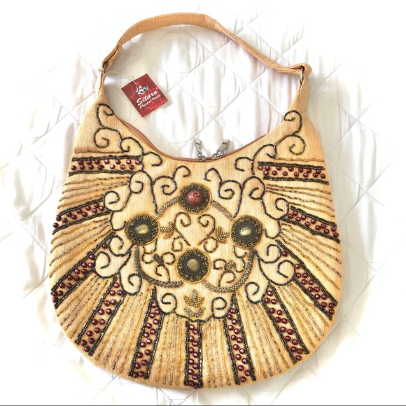 Shimmering Gold Bag with Embroidered Beads & Gems - Picture 1 of 8